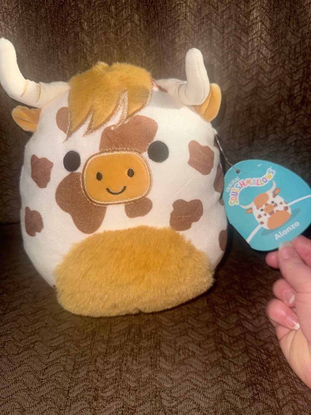 Squishmallows Alonzo Cow Plush - White, Brown, Gold